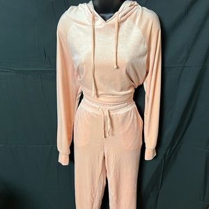 2 piece sweat suit suede material